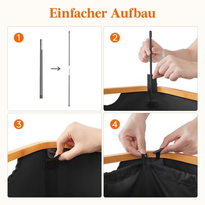 Lifewit 150L Wäschekorb faltbar mit Deckel, Bambus-Griffe, herausnehmbarer Wäschesack, Schwarz