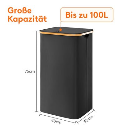 Lifewit 150L Wäschekorb faltbar mit Deckel, Bambus-Griffe, herausnehmbarer Wäschesack, Schwarz