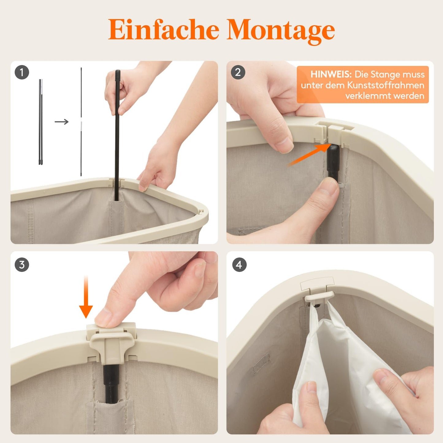 Lifewit 105L Wäschekorb mit Deckel – Faltbar, großer Wäschesammler mit Kunststoffrahmen, Beige