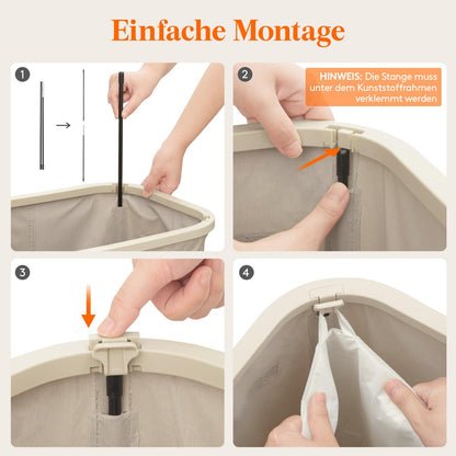 Lifewit 105L Wäschekorb mit Deckel – Faltbar, großer Wäschesammler mit Kunststoffrahmen, Beige