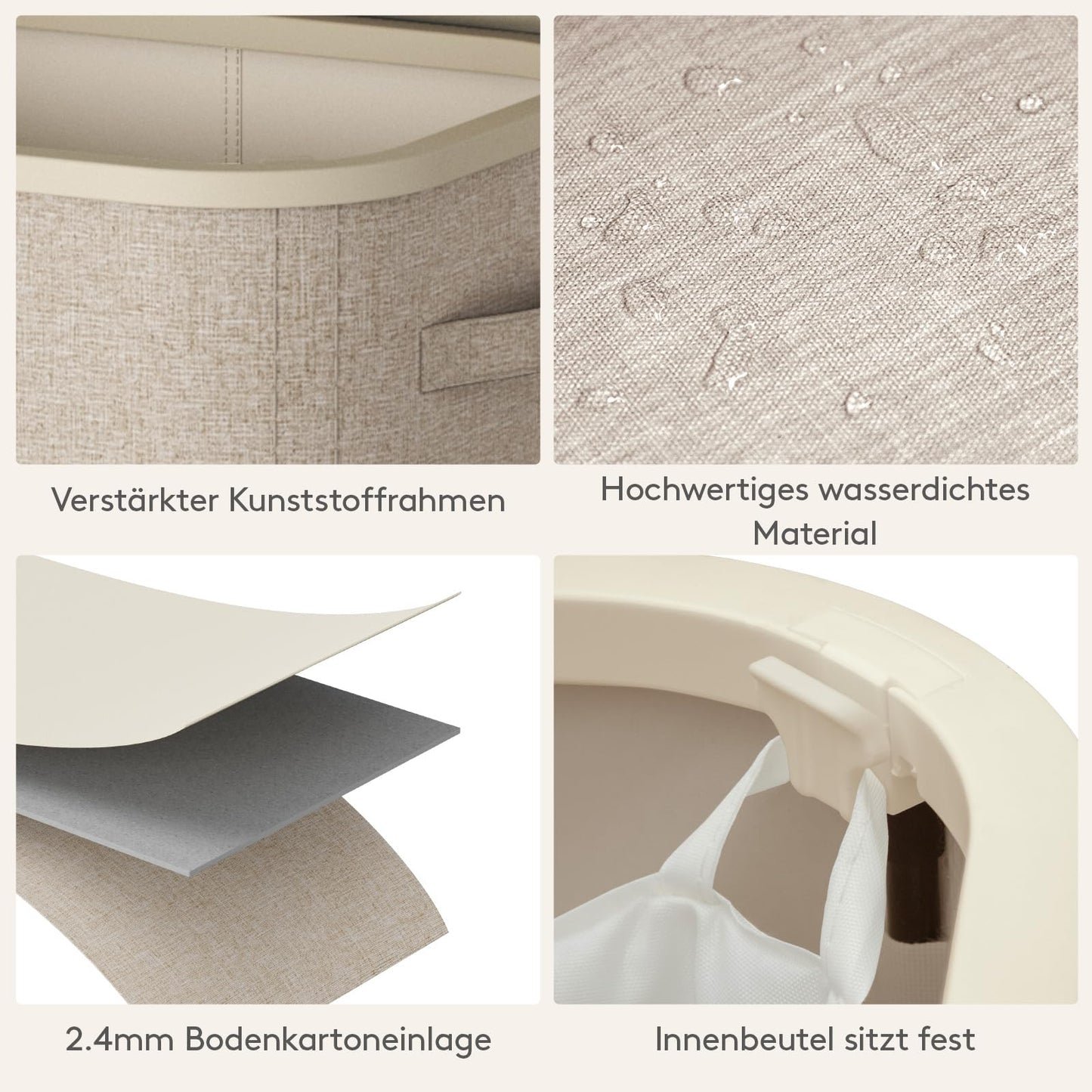 Lifewit 105L Wäschekorb mit Deckel – Faltbar, großer Wäschesammler mit Kunststoffrahmen, Beige