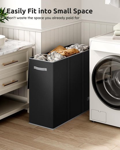SOLEDI 180L Wäschesortierer 3 Fächer mit Deckel, faltbarer Wäschesammler XXL, Bambus-Design schwarz
