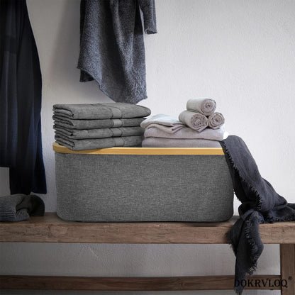 Wäschekorb faltbar 50L Grau Bambus Oxford – platzsparend klappbar mit Griffen für Bad & Kinderzimmer