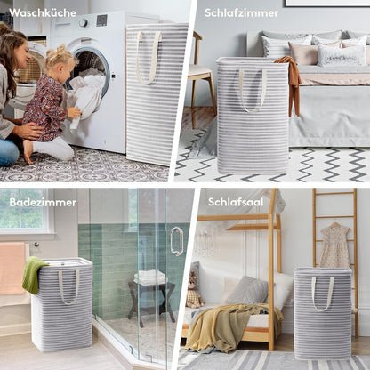 Lifewit 2er Set 80L Wäschekorb – Faltbare Wäschebox mit Griffen, großer Wäschesammler, Grau
