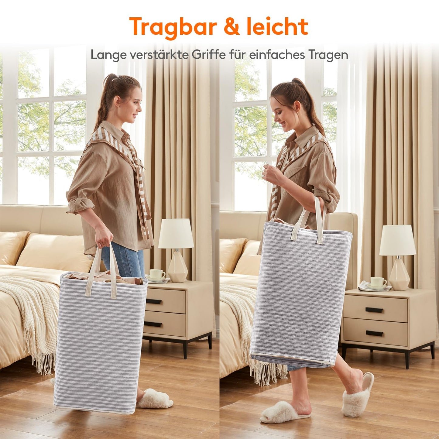 Lifewit 2er Set 80L Wäschekorb – Faltbare Wäschebox mit Griffen, großer Wäschesammler, Grau