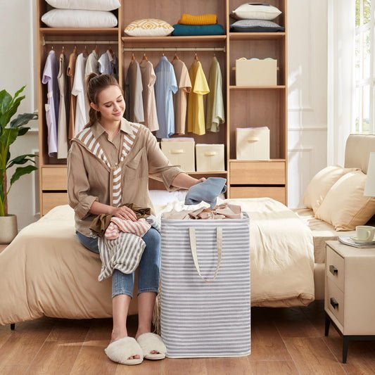 Lifewit 2er Set 80L Wäschekorb – Faltbare Wäschebox mit Griffen, großer Wäschesammler, Grau