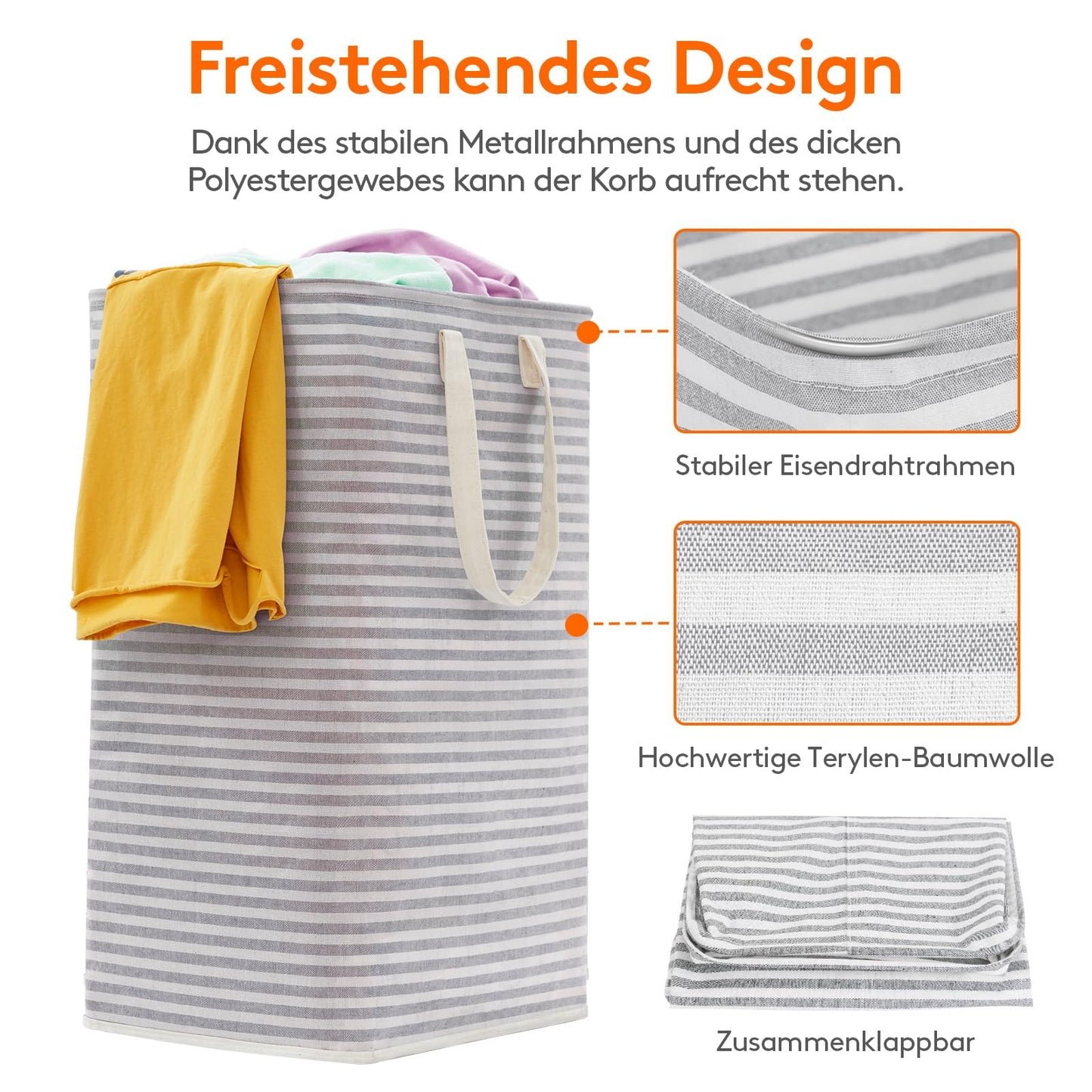 Lifewit 2er Set 80L Wäschekorb – Faltbare Wäschebox mit Griffen, großer Wäschesammler, Grau